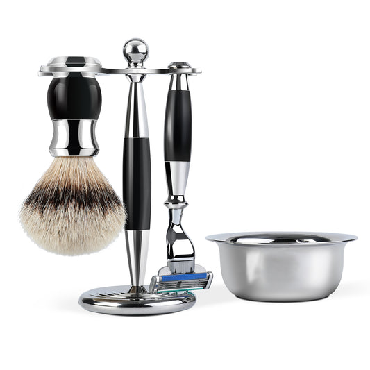 Luxury Shaving Kit for Men Shaving Razor Brush Stand and Stainless Steel Soap Bowl Set for Gentleman Safety Razor