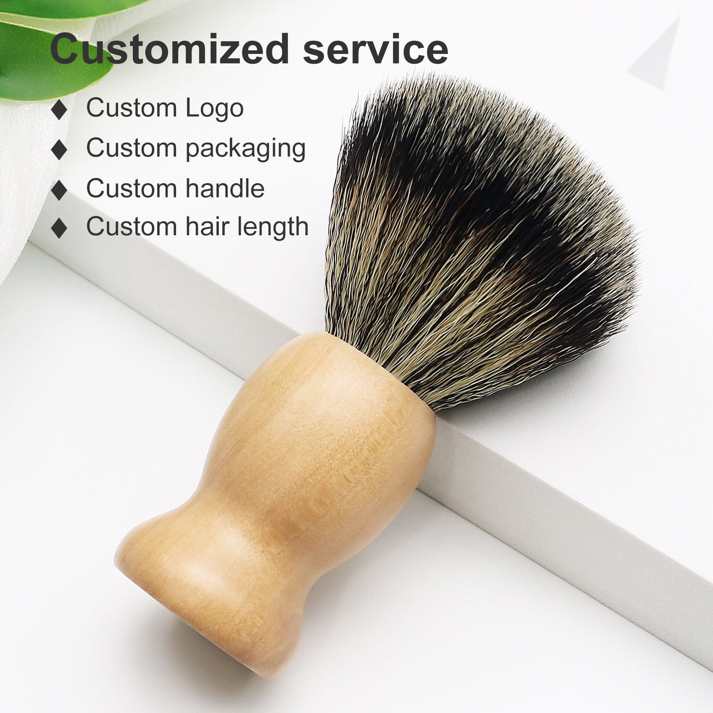 Private Label Premium Synthetic Shaving Brush With Matte Natural Wood Handle