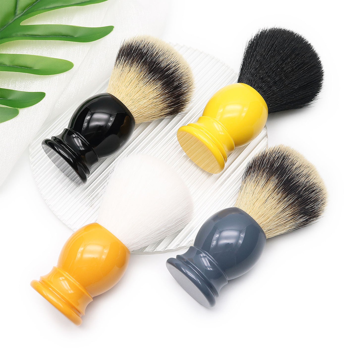 Mustache Barber Tool Lather for Wet Shaving Yellow Acrylic Handle Synthetic Nylon Shaving Brush