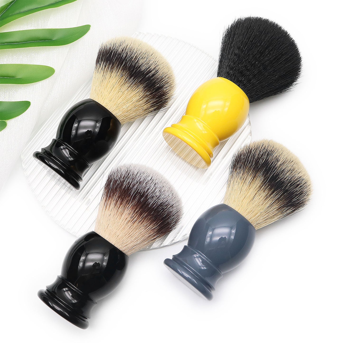 Mustache Barber Tool Lather for Wet Shaving Yellow Acrylic Handle Synthetic Nylon Shaving Brush