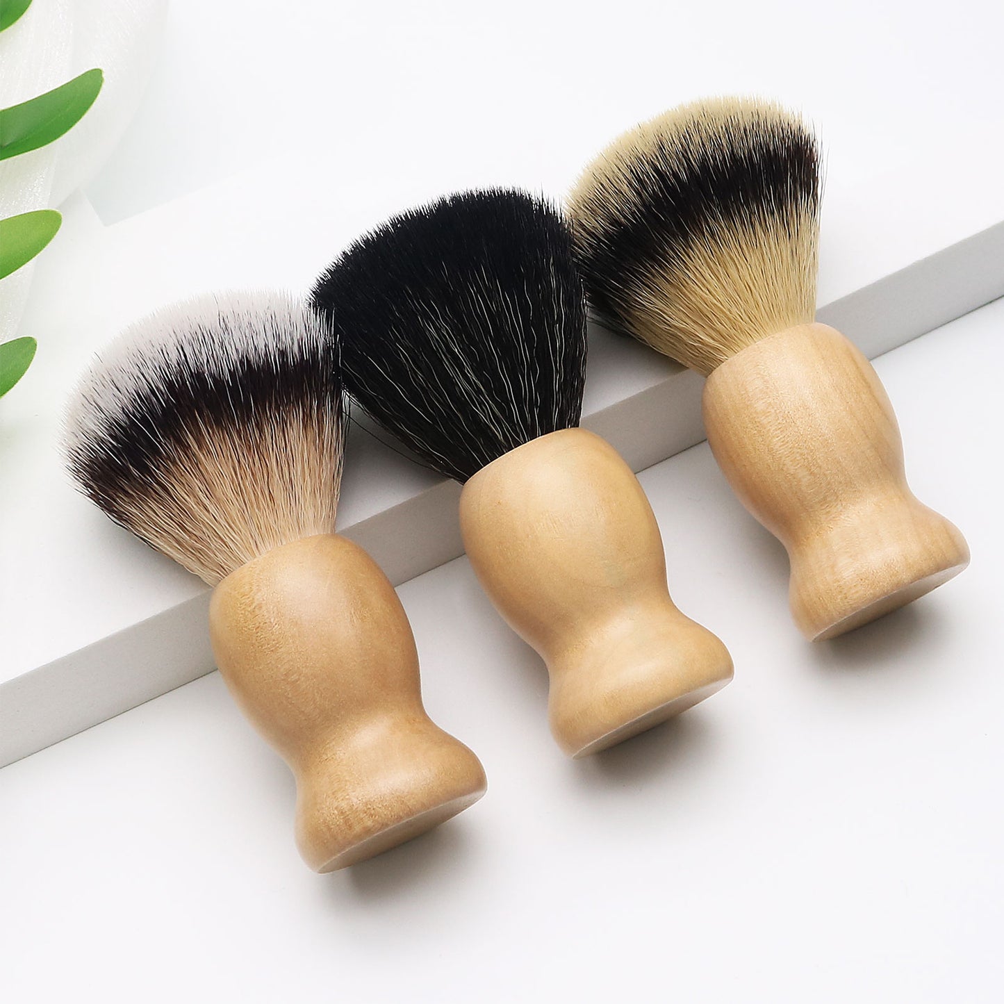 Private Label Premium Synthetic Shaving Brush With Matte Natural Wood Handle