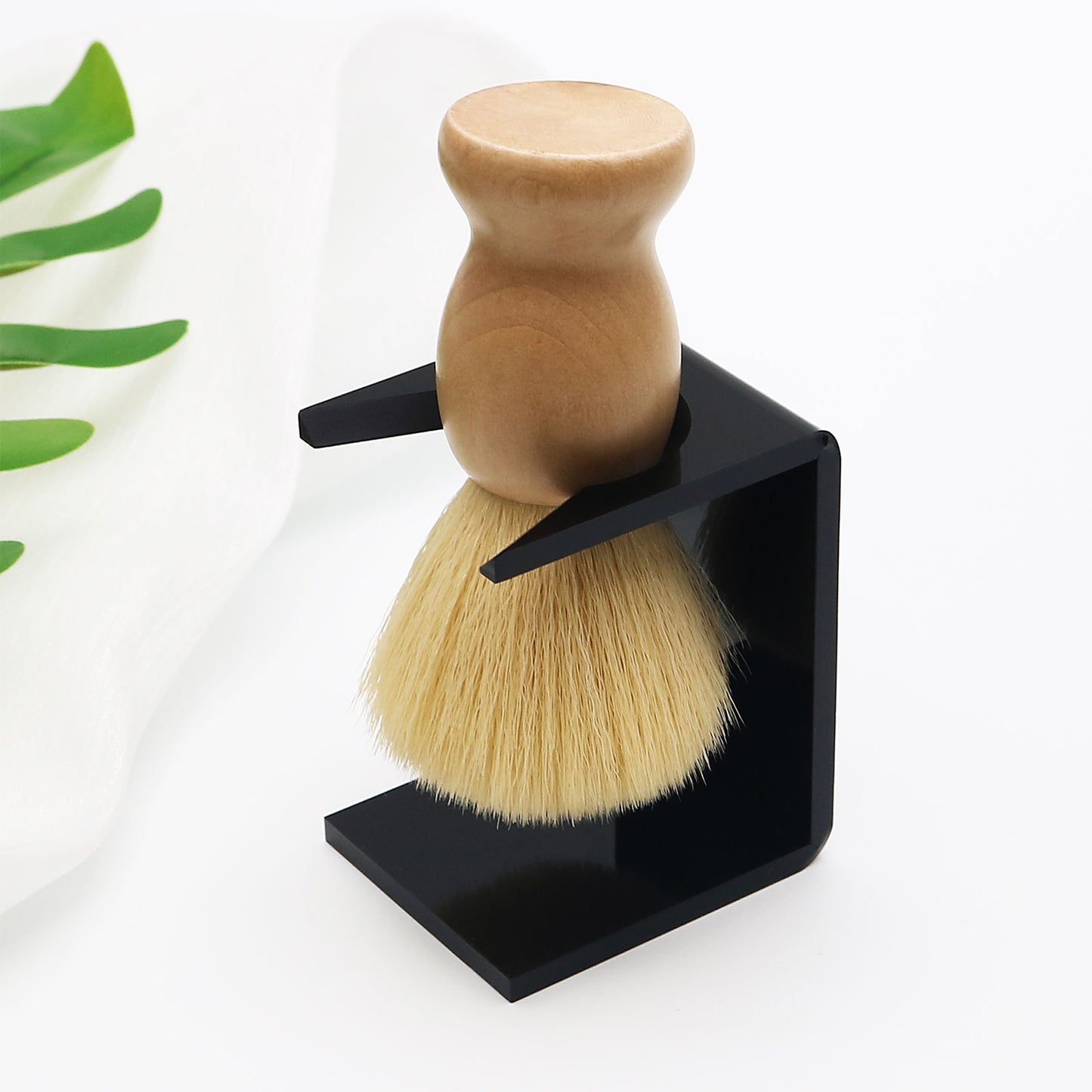 Private Label Premium Synthetic Shaving Brush With Matte Natural Wood Handle