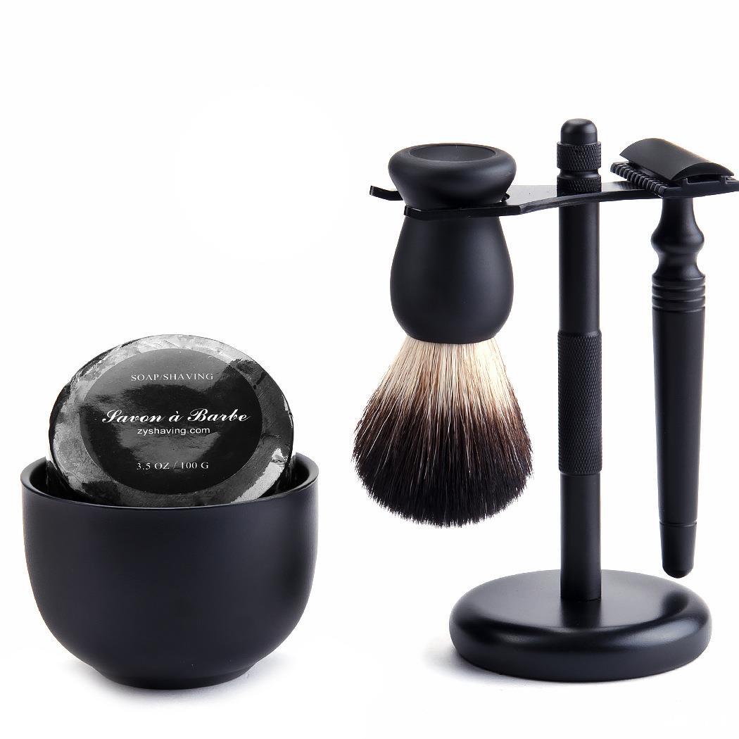 Hot Sell 4in1 Shaving Brush Bowl Razor Stand Kit Black Shaving Set