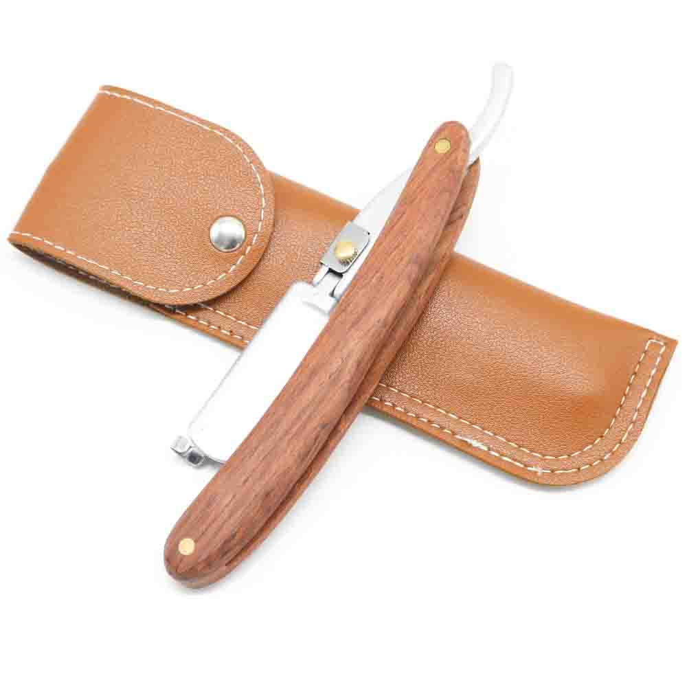 Mens Folding Straight Shaving Straight Razor with Wooden Handle for Barbershop