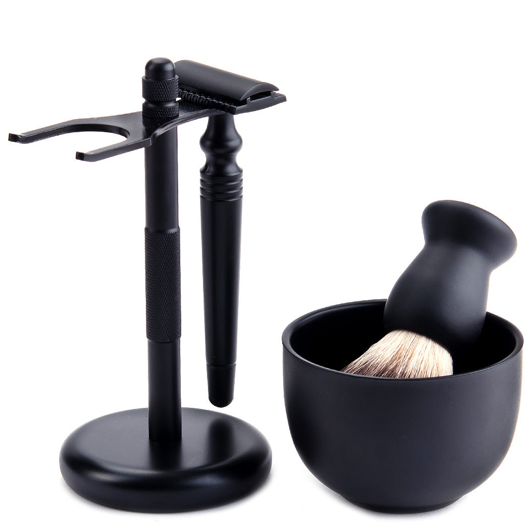 Hot Sell 4in1 Shaving Brush Bowl Razor Stand Kit Black Shaving Set