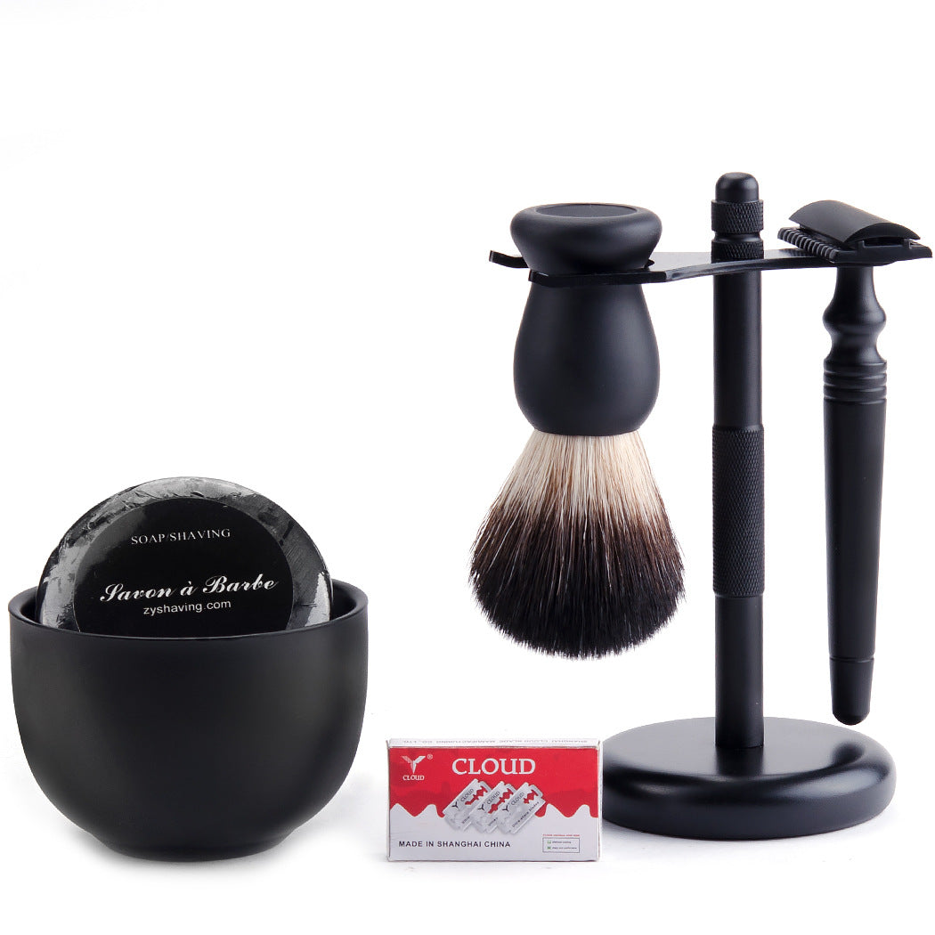 Hot Sell 4in1 Shaving Brush Bowl Razor Stand Kit Black Shaving Set