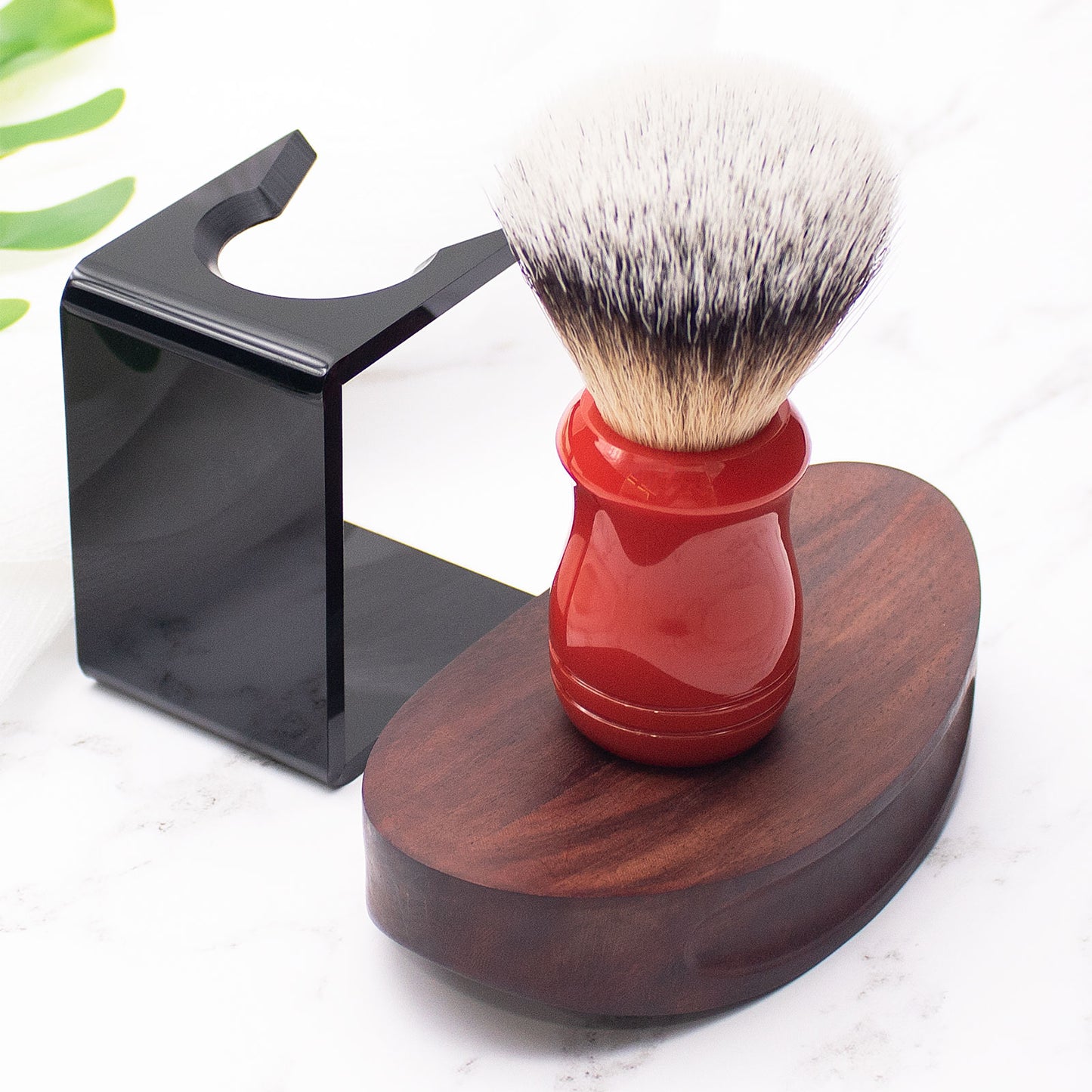 High Quality Synthetic Shaving Brush  Black Acrylic Shaving Holder Kit