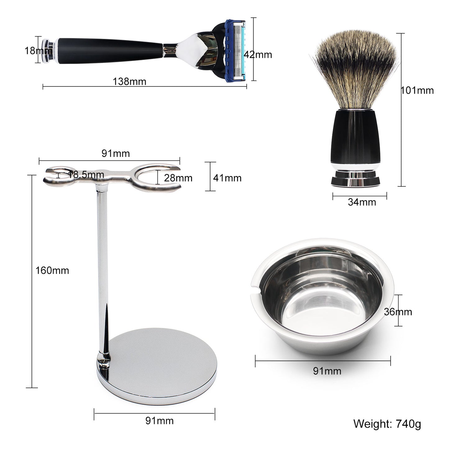 Luxury Personal Care & Gift 4in1 Eco-friendlyShaving Brush Bowl Razor Stand Shaving Set